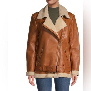 Rebecca Minkoff Genuine Leather Jacket Shearling Cognac Women’s Size XL NEW